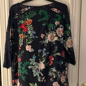 Express Floral Lace Blouse - Navy and Multicolor